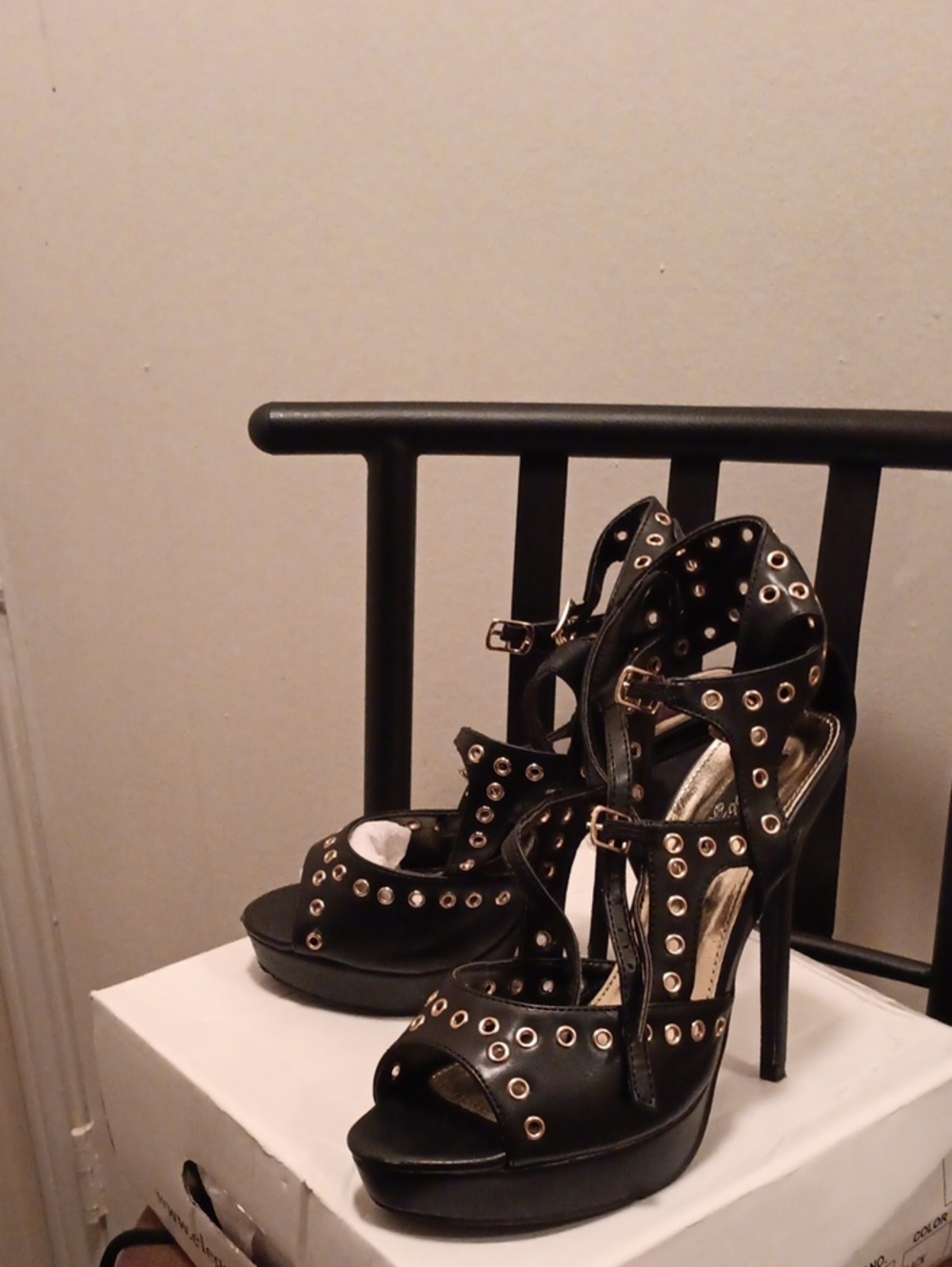 Women’s Black Grommet High Heel Sandals